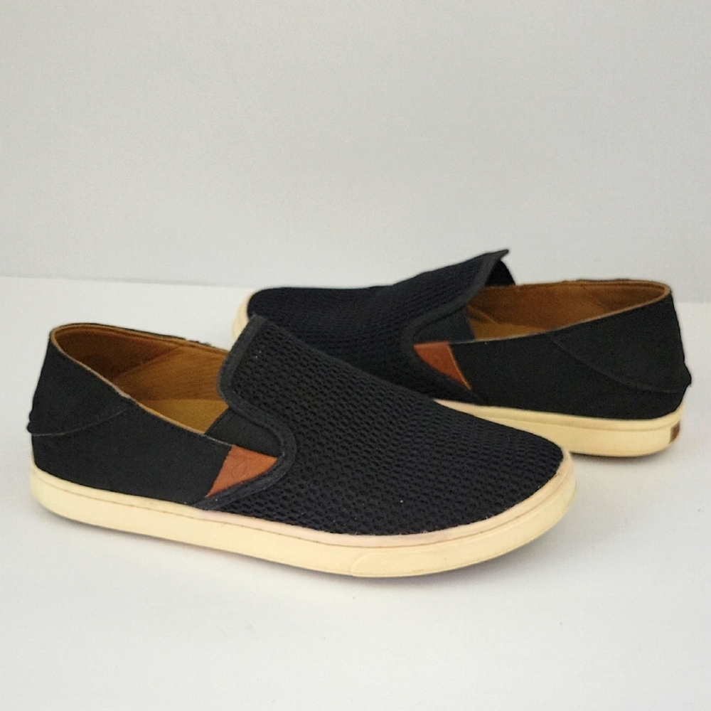 OluKai Pehuea Slip On Skimmer Sneaker Loafer Black Size 7